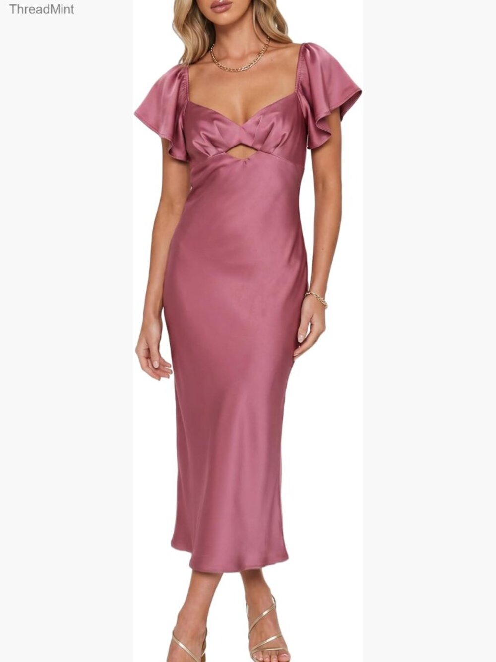 Flutter Sleeve Sweetheart Cutout Tie Back Midi Cocktail Dress
